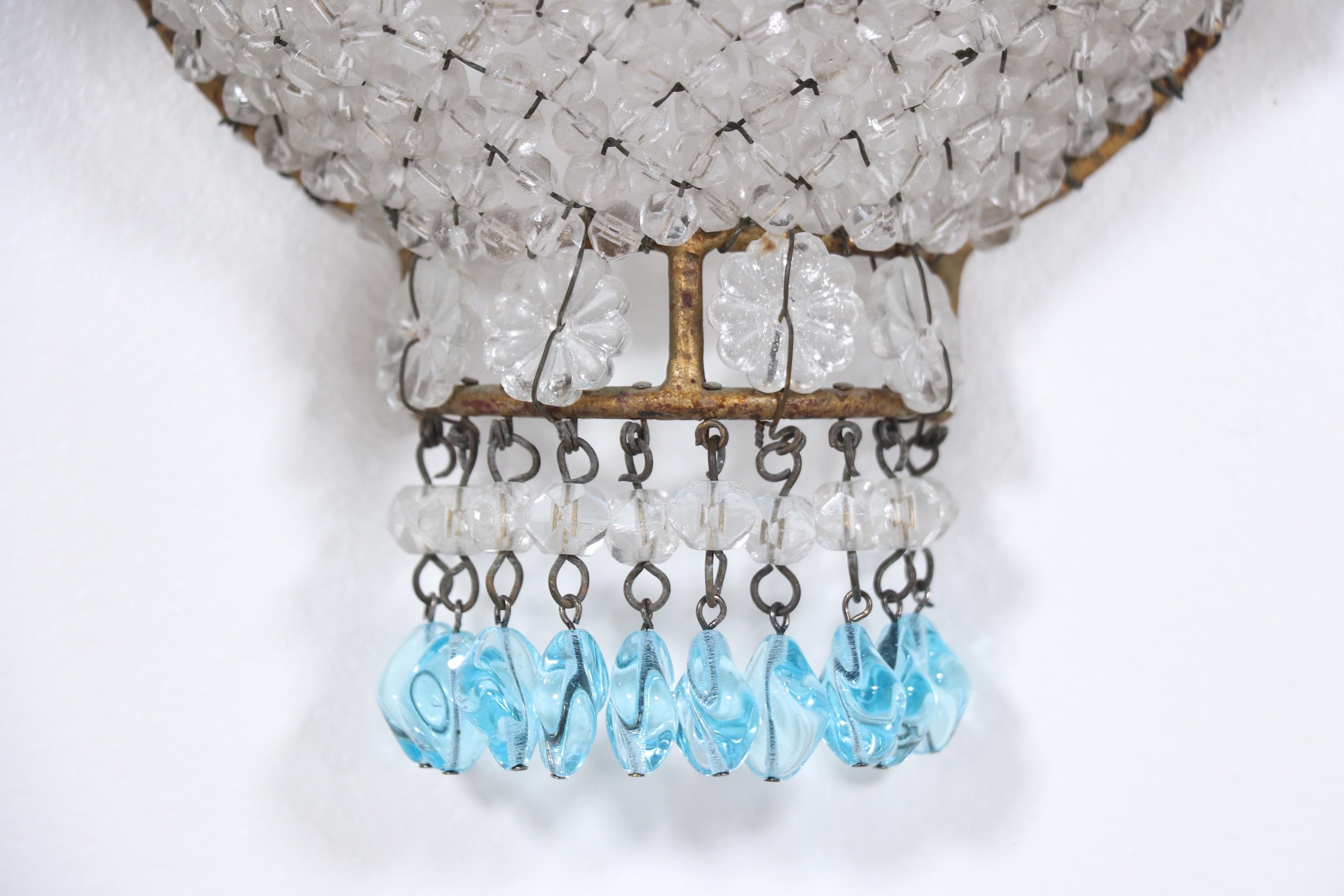 Italian Empire Style Crystal Beaded Sconces with Light Blue Drops 3