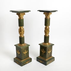 Italian Empire Style Gilt-Bronze / Green Marble Pedestal's, Sold Individually
