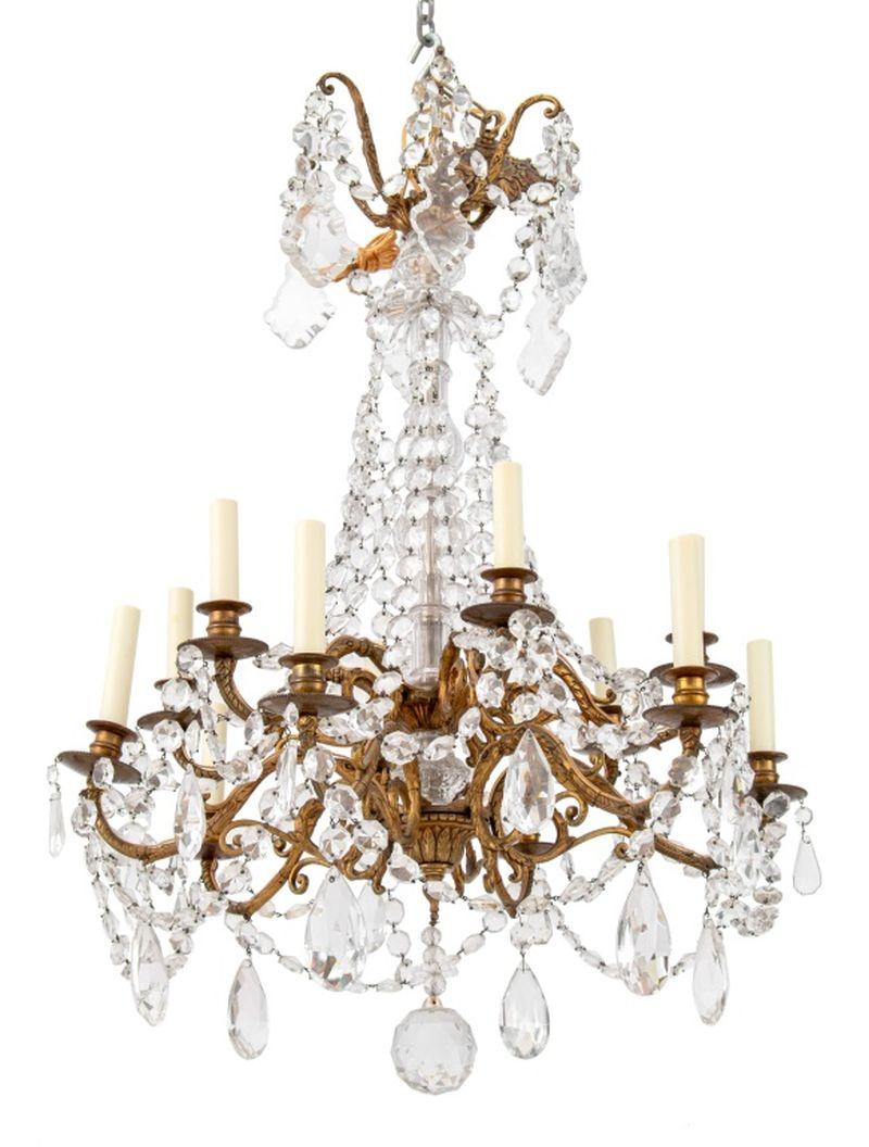 Lustre italien de style Empire en métal doré et cristal Bon état - En vente à Astoria, NY