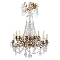 Italian Empire Style Gilt Metal Crystal Chandelier