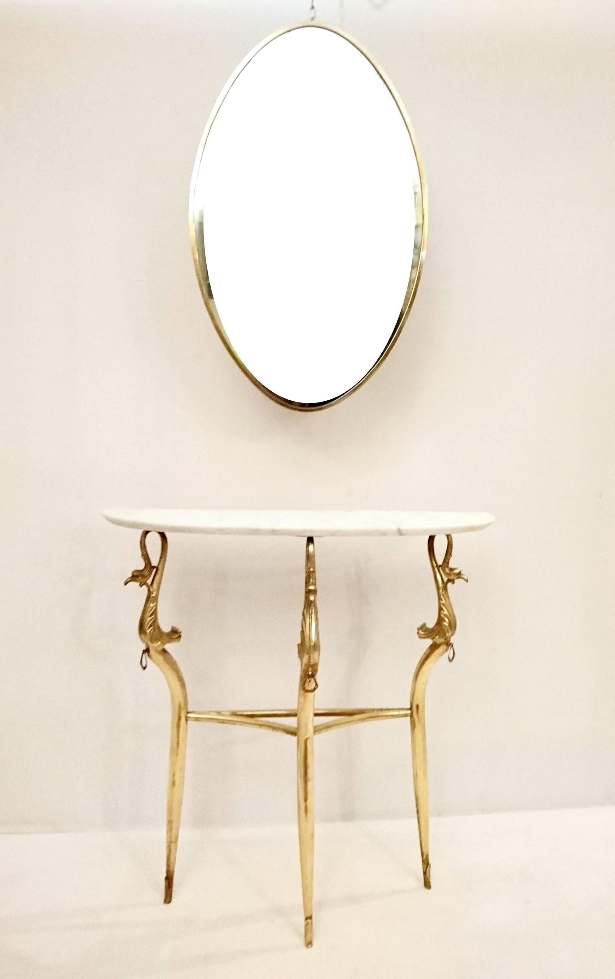 Brass Italian Empire Style Marble Console Table and Mirror, circa 1950