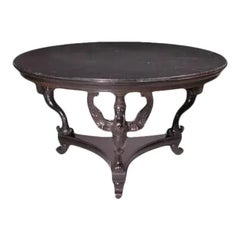 Italian Empire Style Round Accent Table with Marble Top, 1990
