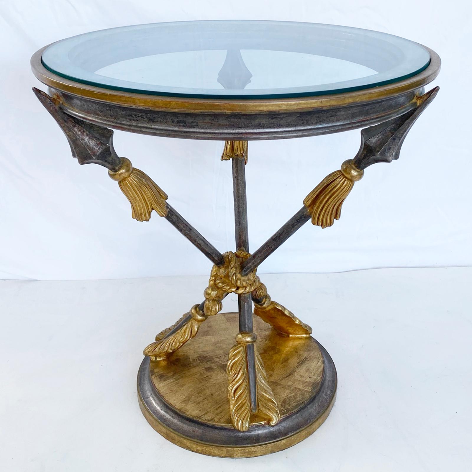 Late 20th Century Italian Empire Style Side Table with Carved Arrow Legs