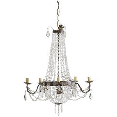 Italian Empire Style Steel and Glass 5-Light Chandelier, 19th Century