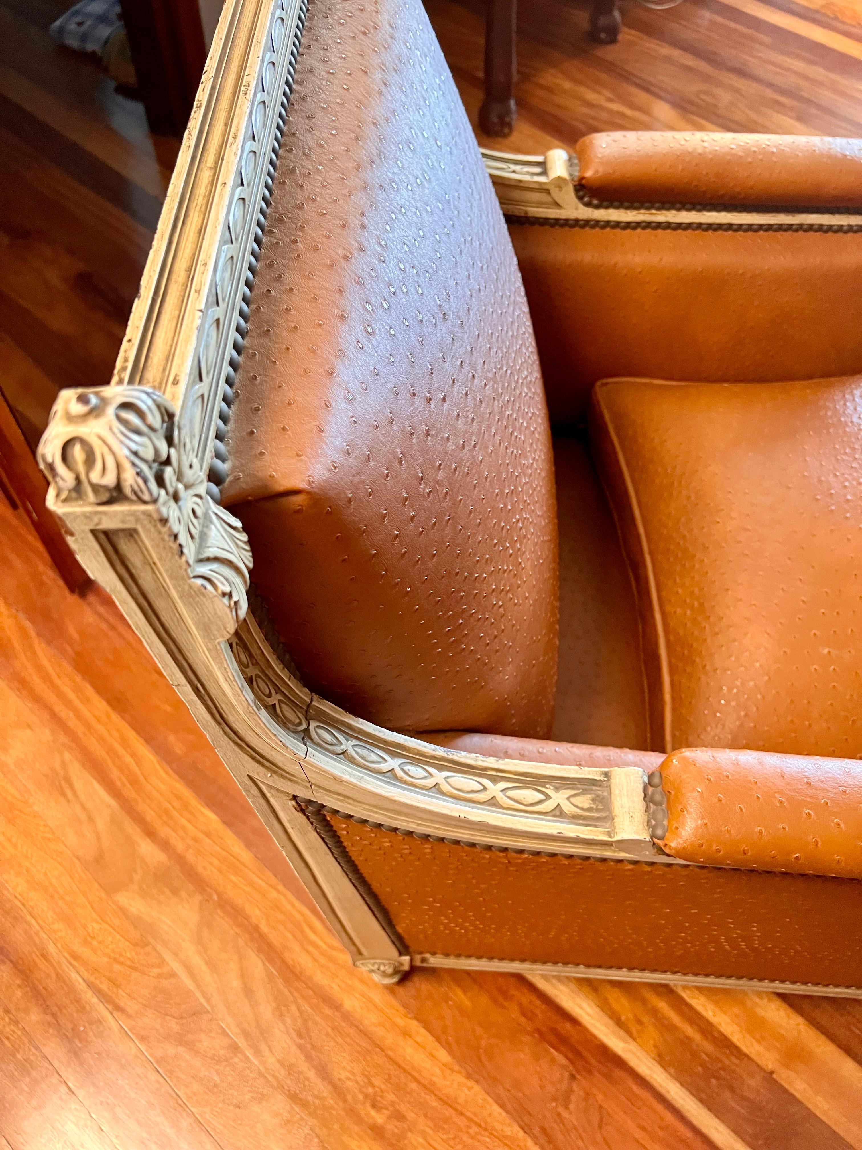 Louis XVI Napoleon III Marquise armchair with Tobacco Aligator Style Skin In Excellent Condition For Sale In BILBAO, ES
