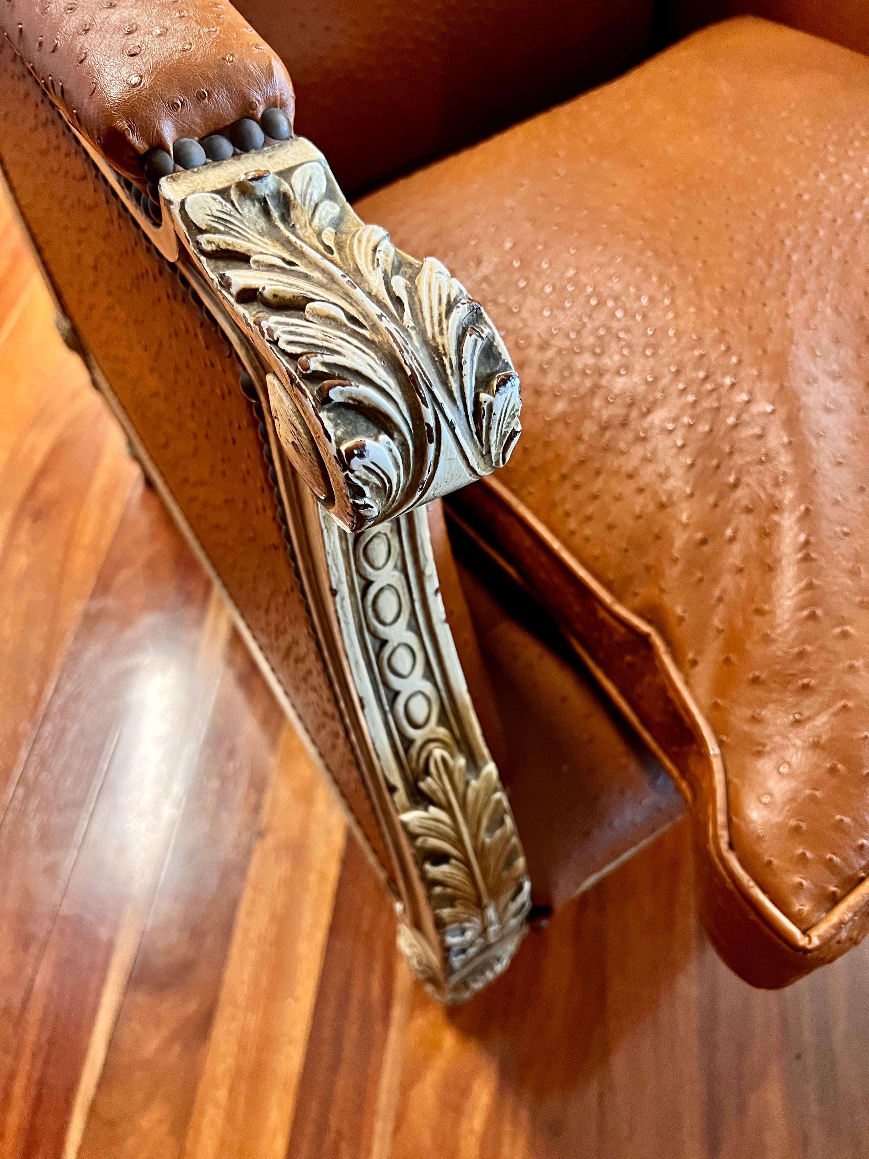 Louis XVI Napoleon III Marquise armchair with Tobacco Aligator Style Skin In Excellent Condition For Sale In BILBAO, ES