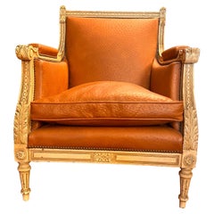 Louis XVI Napoleon III Marquise armchair with Tobacco Aligator Style Skin