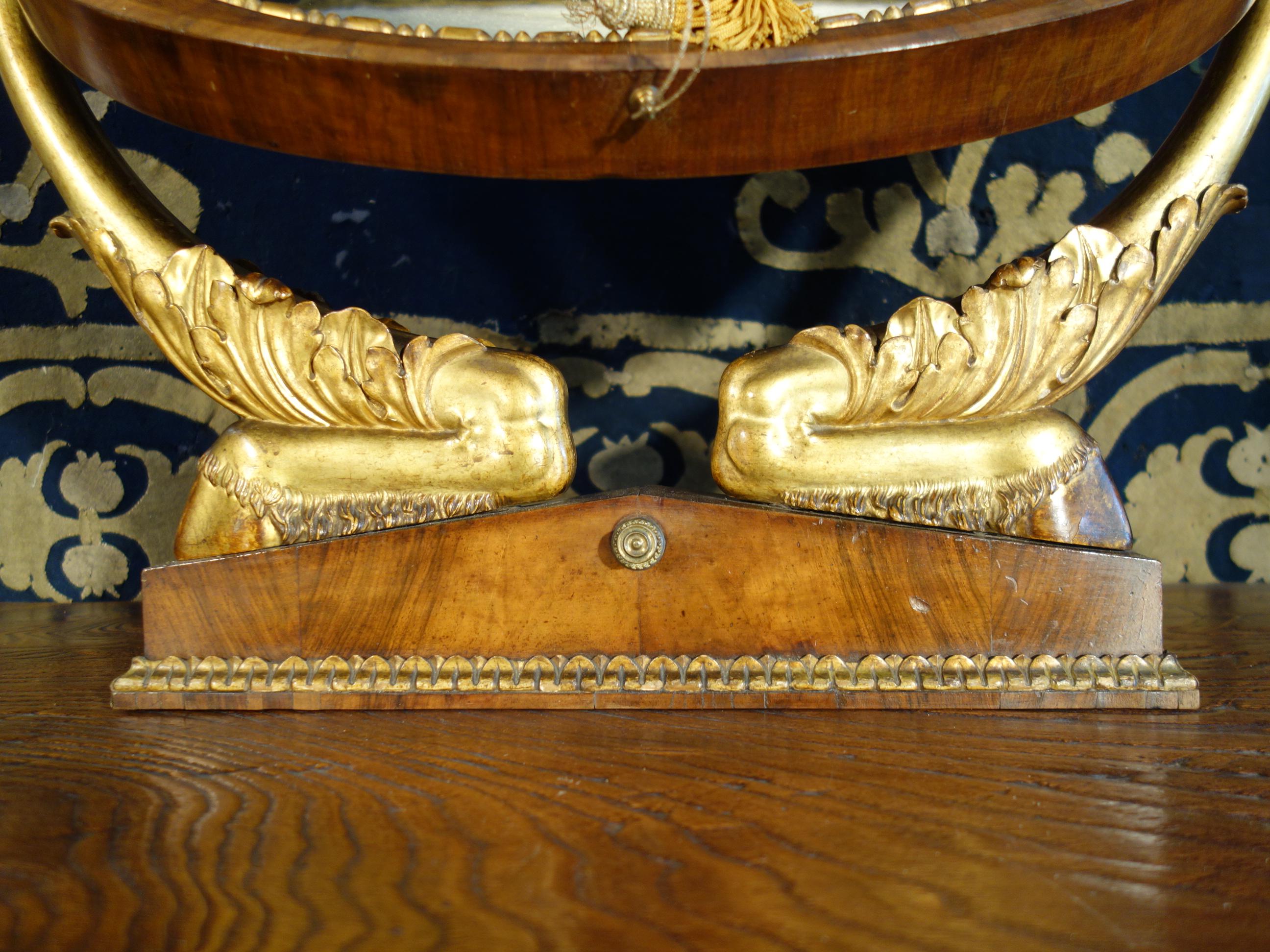 Italian Empire Walnut Psyche Table Mirror with Gold Gilt Swans and Ebony Inlay For Sale 6