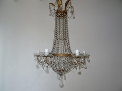 Italian Empire White Murano Opaline Beads Drops Beaded Tole Chandelier, c 1900