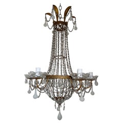 Italian Empire White Murano Opaline Beads Drops Beaded Tole Chandelier, c 1900