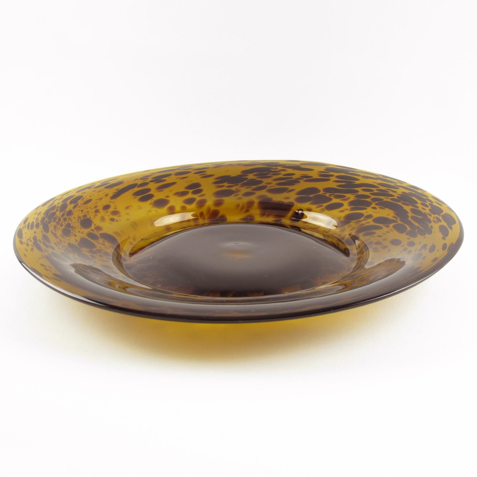Modern Empoli 1960s Tortoiseshell Glass Centerpiece Bowl Platter