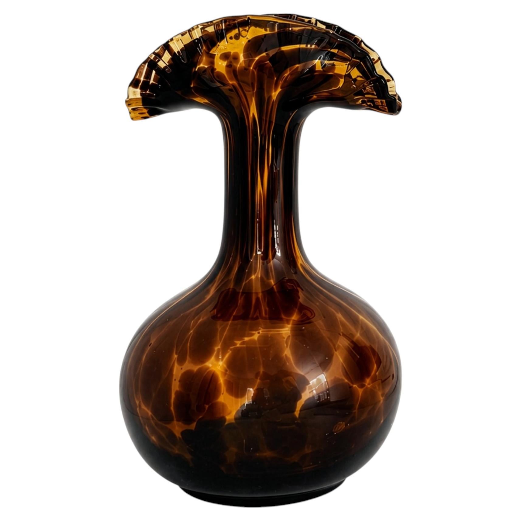 Italian Empoli Amber Tortoiseshell Art Glass Vase, 1960