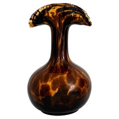 Italian Empoli Amber Tortoiseshell Art Glass Vase, 1960