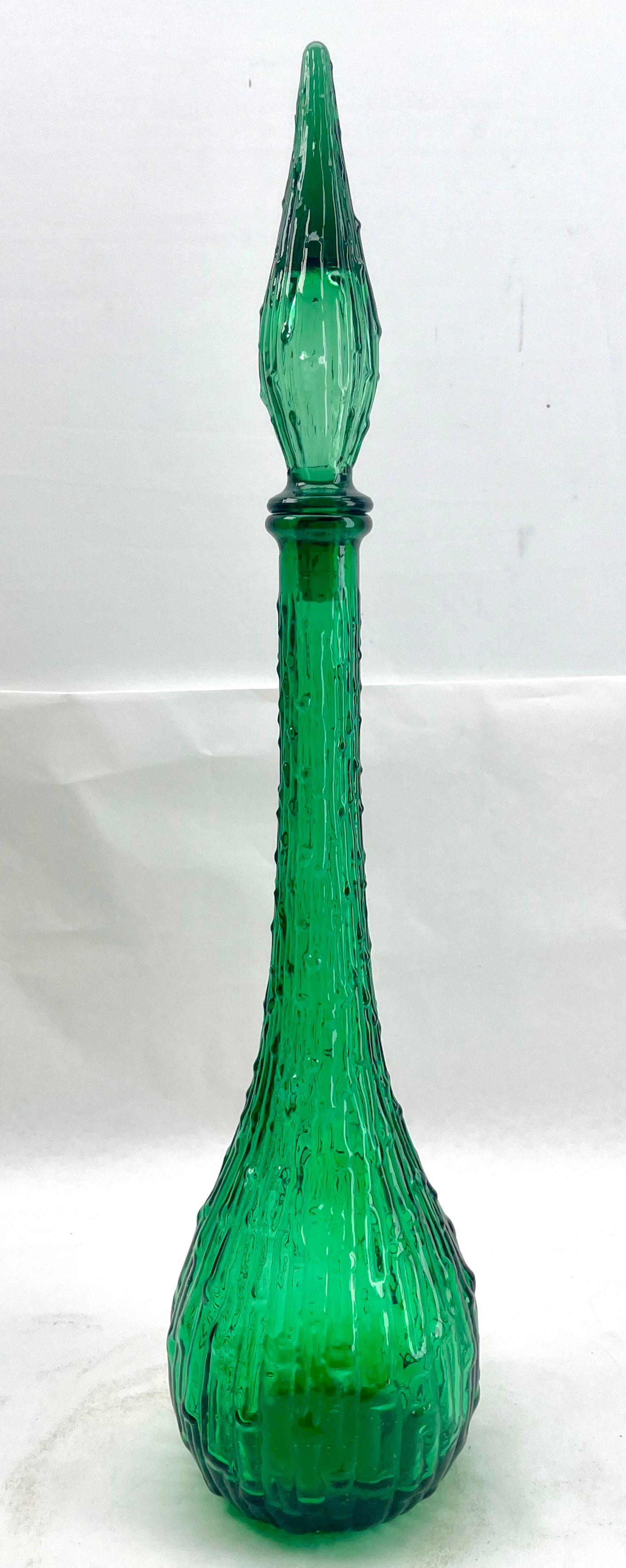 Mid-Century Modern Italian Empoli Geniebottle Green Art Glass from the Mid-20th Century For Sale