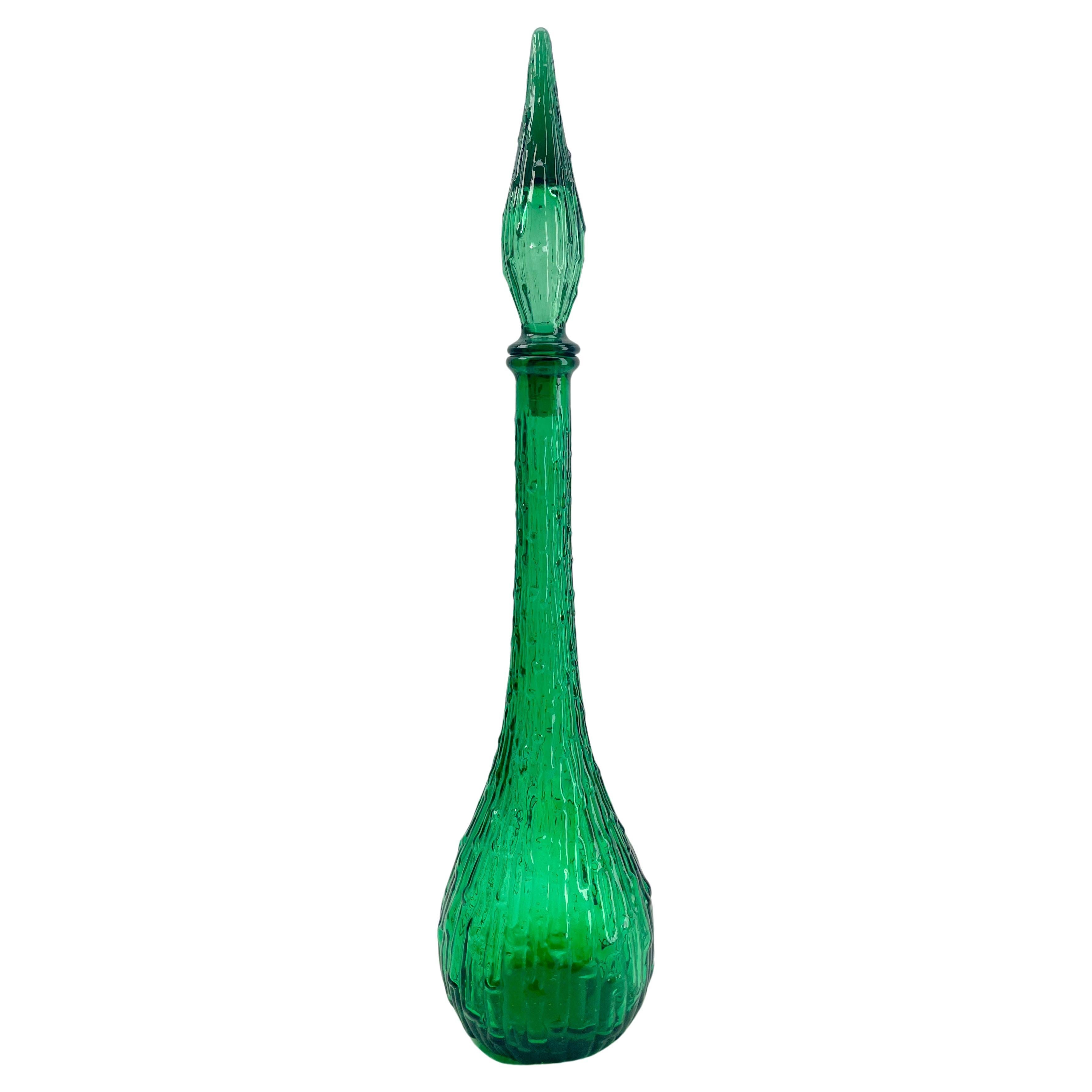 Italian Empoli Geniebottle Green Art Glass from the Mid-20th Century For Sale