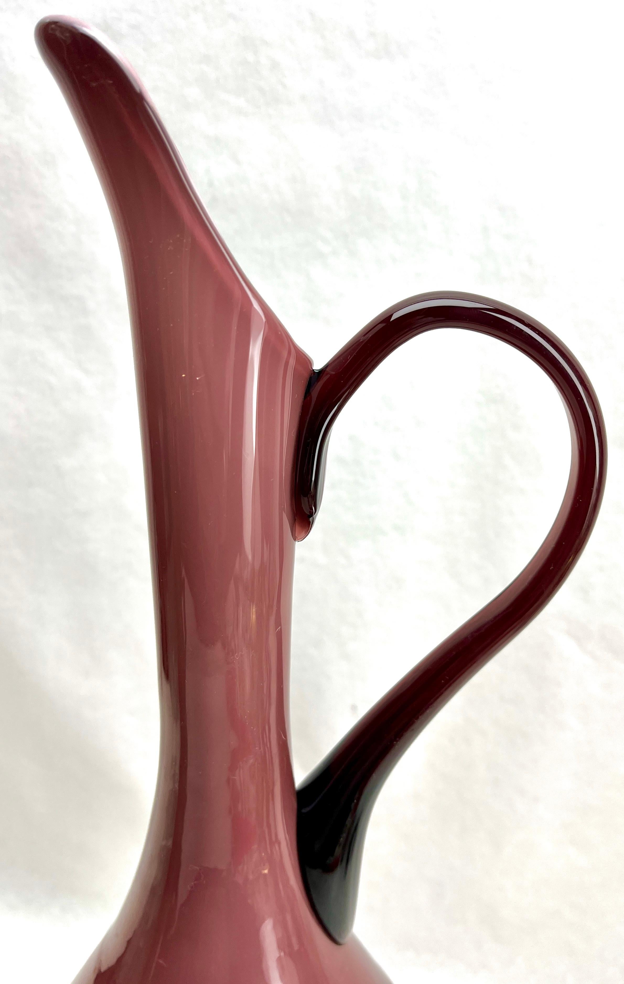 Italian Empoli Handmade Murano Cased Art Glass Pitcher with Handle For Sale 1