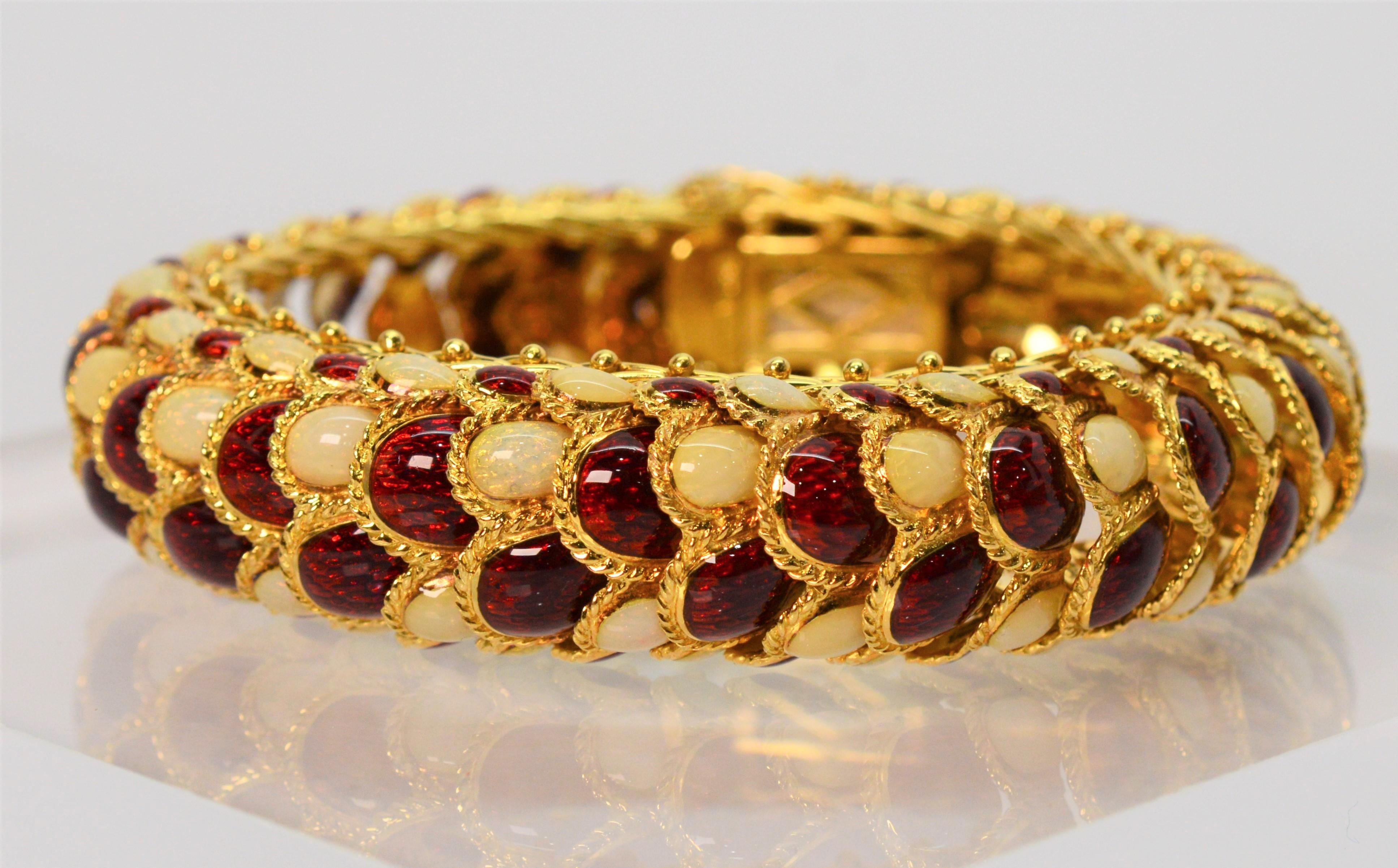 Italian Enamel 18 Karat Yellow Gold Statement Snake Bracelet For Sale 5