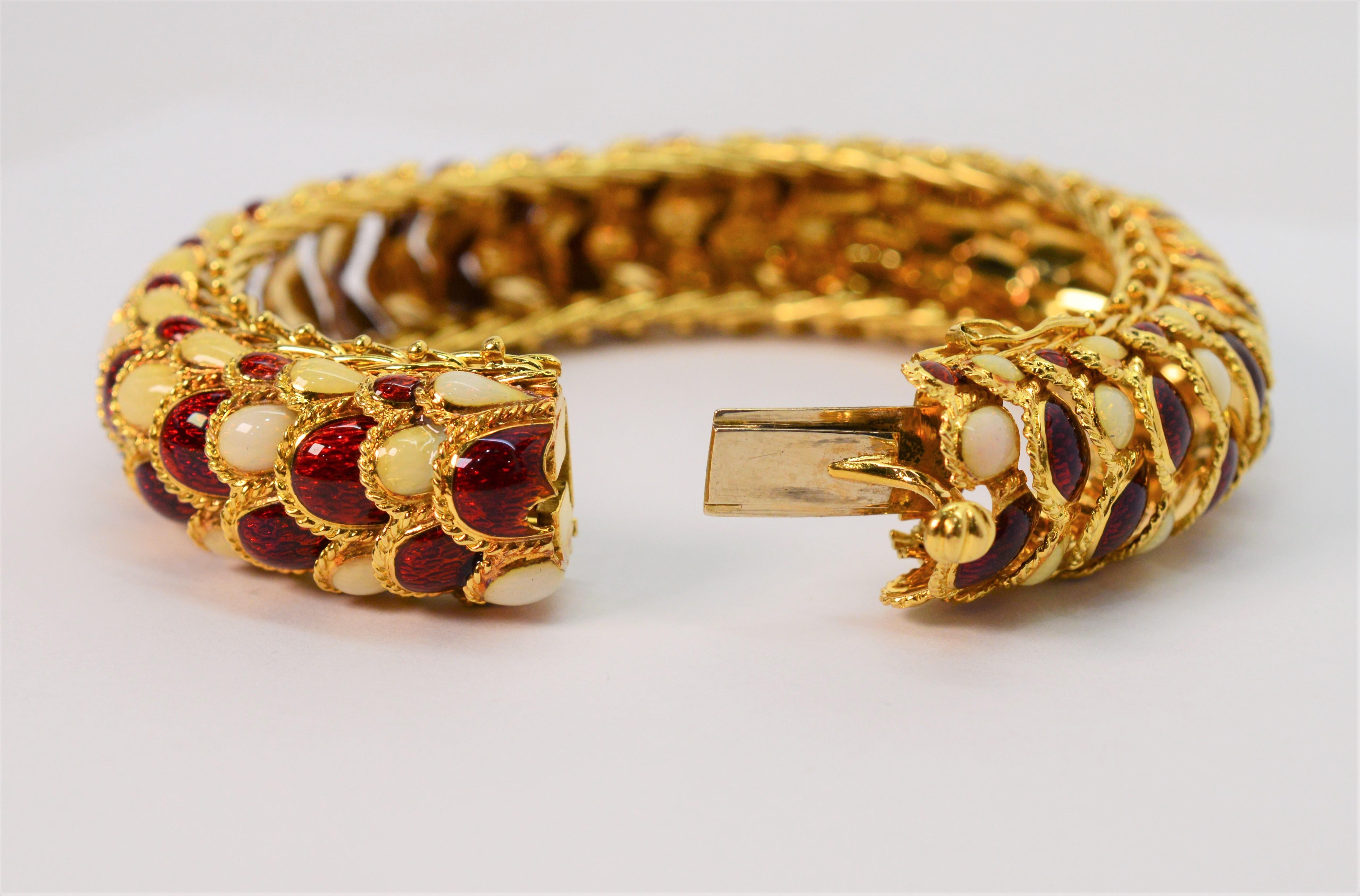 Italian Enamel 18 Karat Yellow Gold Statement Snake Bracelet For Sale 2