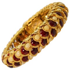 Italian Enamel 18 Karat Yellow Gold Statement Snake Bracelet