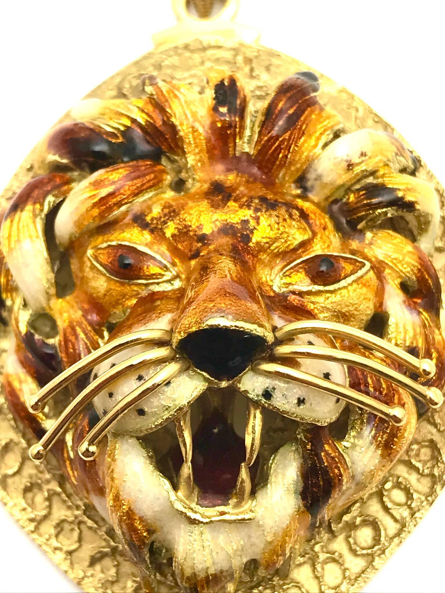 Italian Enamel and Yellow Gold Lion Pendant In Excellent Condition In Chevy Chase, MD