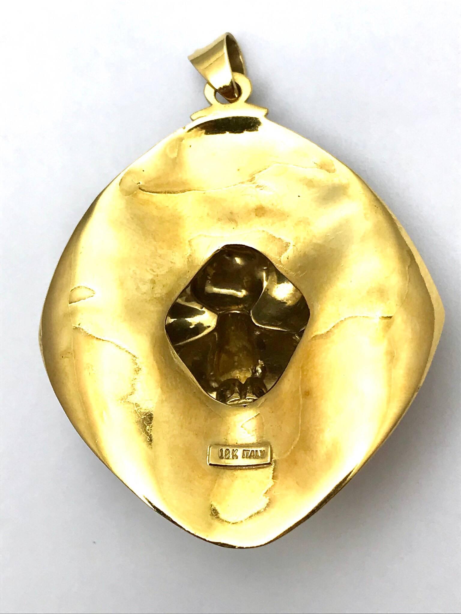 Women's or Men's Italian Enamel and Yellow Gold Lion Pendant