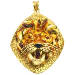 Italian Enamel and Yellow Gold Lion Pendant