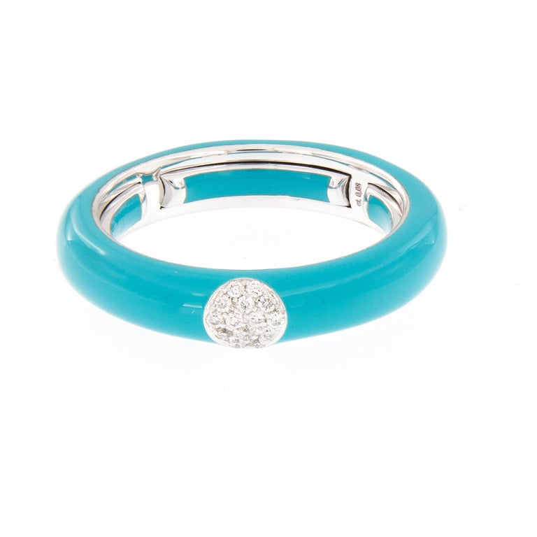 Italian Enamel Diamond 18 Karat White Gold Adjustable Band Ring at 1stDibs