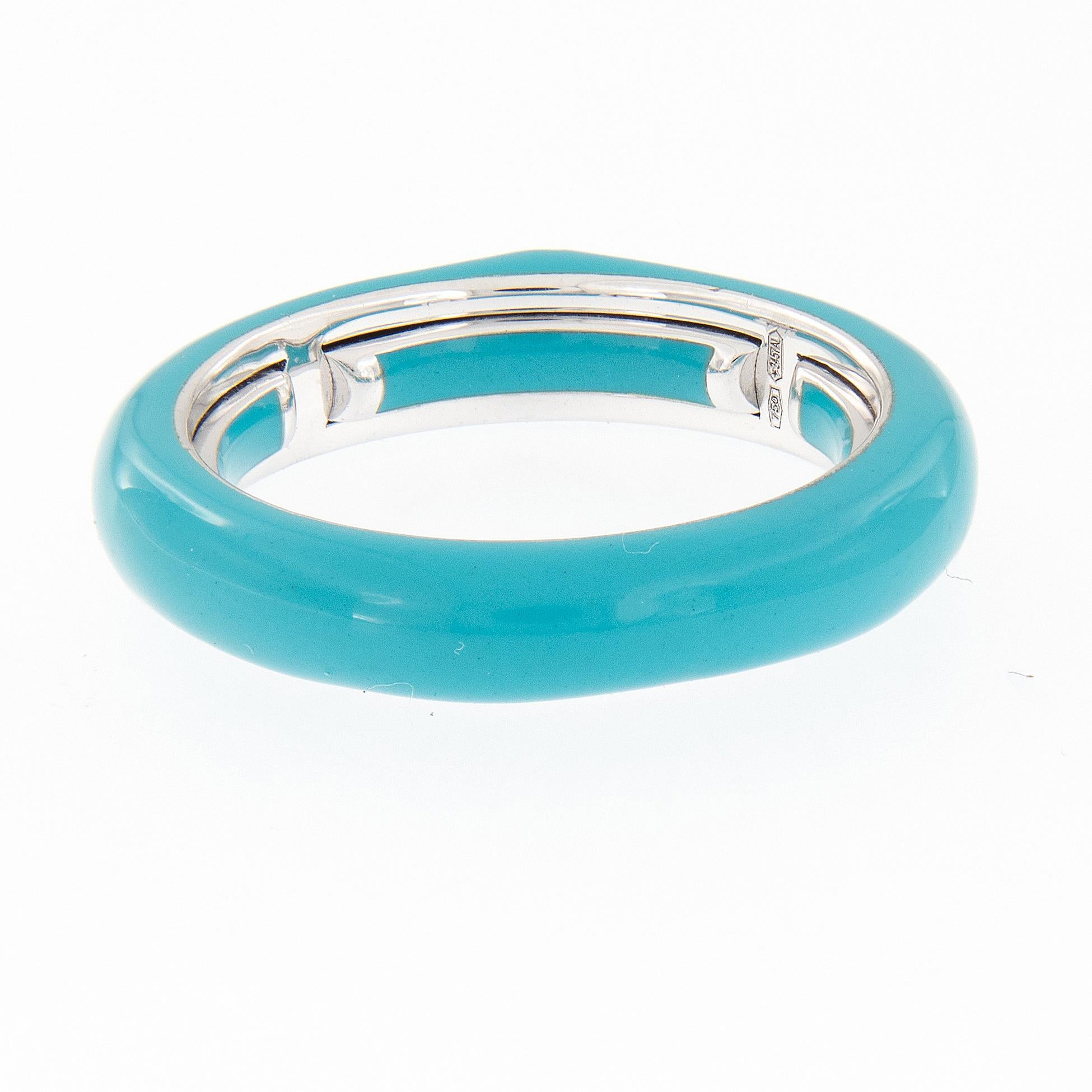 Round Cut Italian Enamel Diamond 18 Karat White Gold Adjustable Band Ring