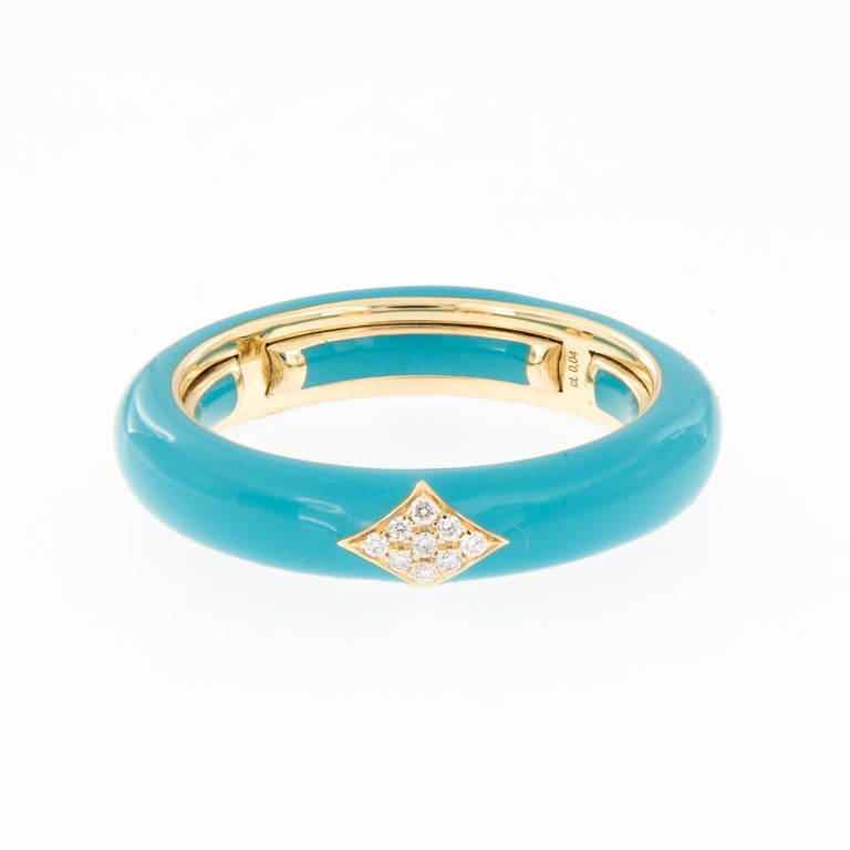 Italian Enamel Diamond 18 Karat Yellow Gold Adjustable Band Ring at 1stDibs