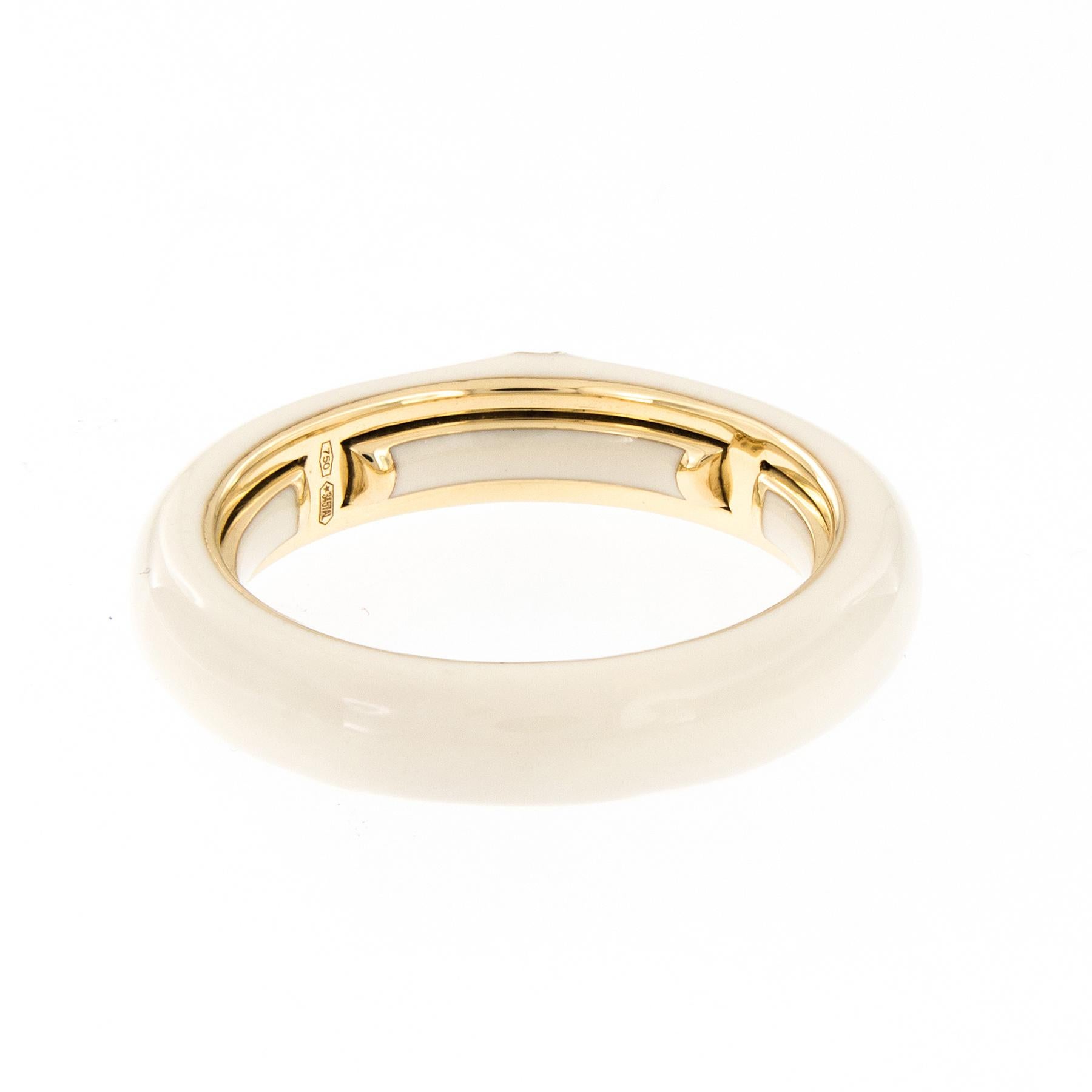 Round Cut Italian Enamel Diamond 18 Karat Yellow Gold Adjustable Band Ring