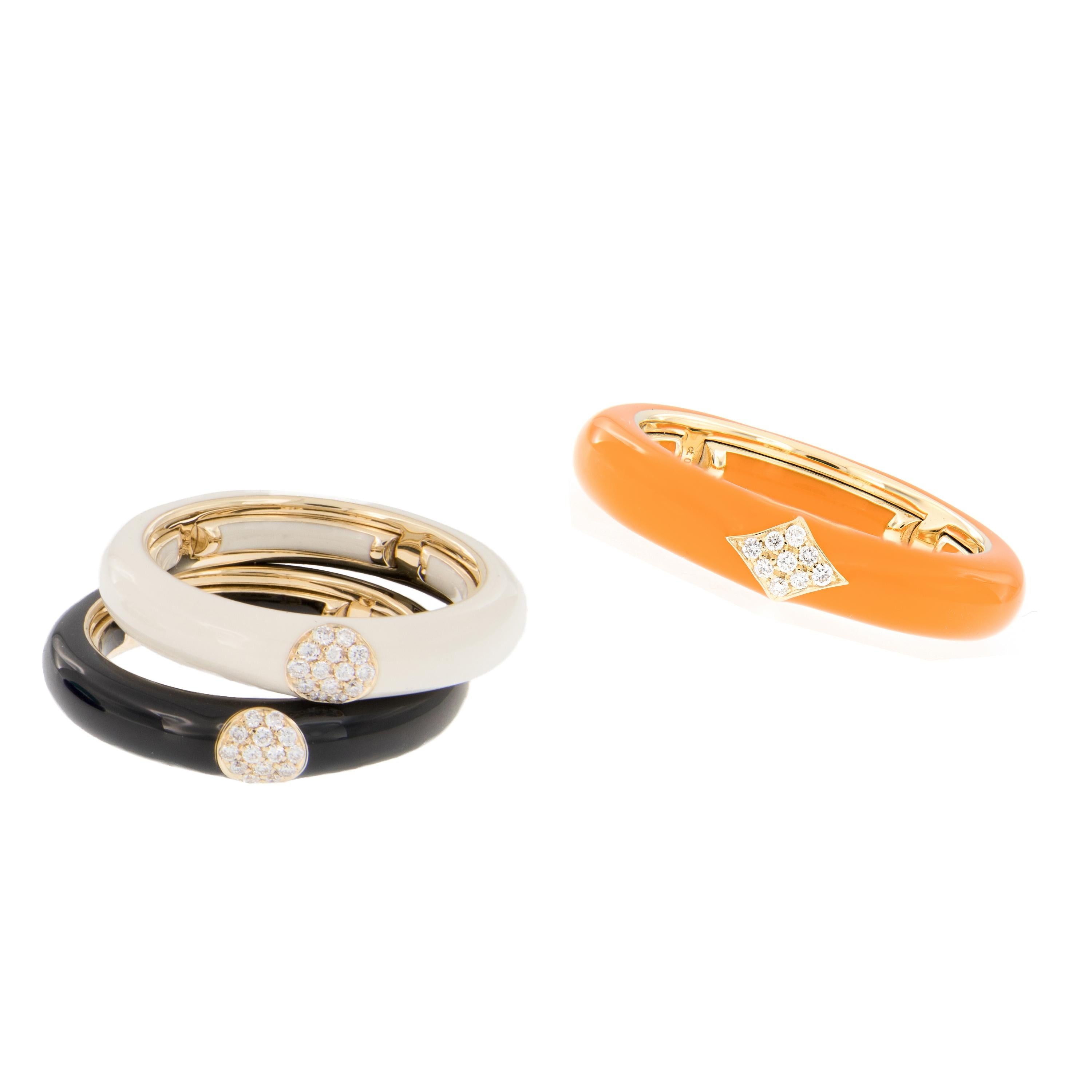 Women's Italian Enamel Diamond 18 Karat Yellow Gold Adjustable Band Ring