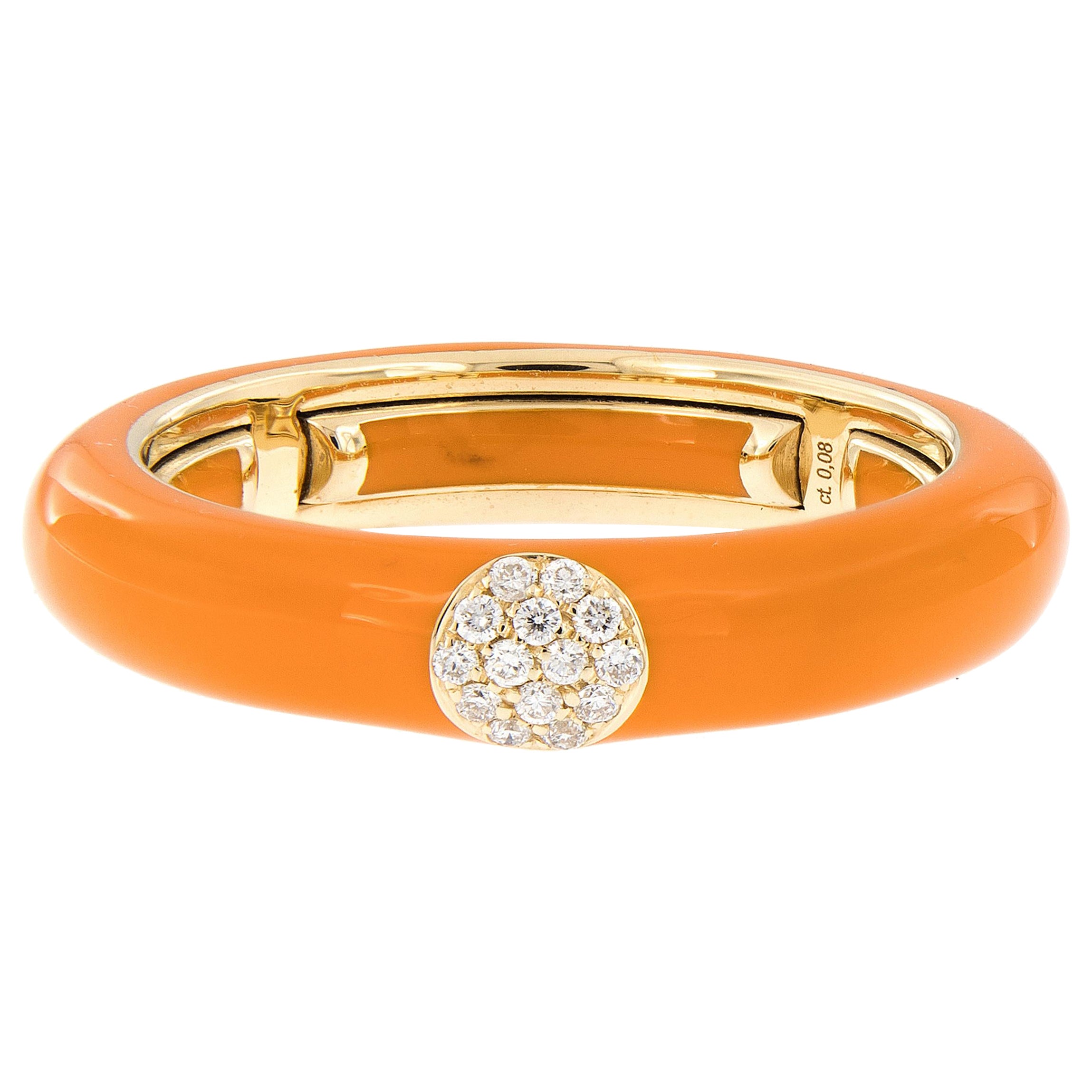 Bague italienne ajustable en or jaune 18 carats, émail et diamants