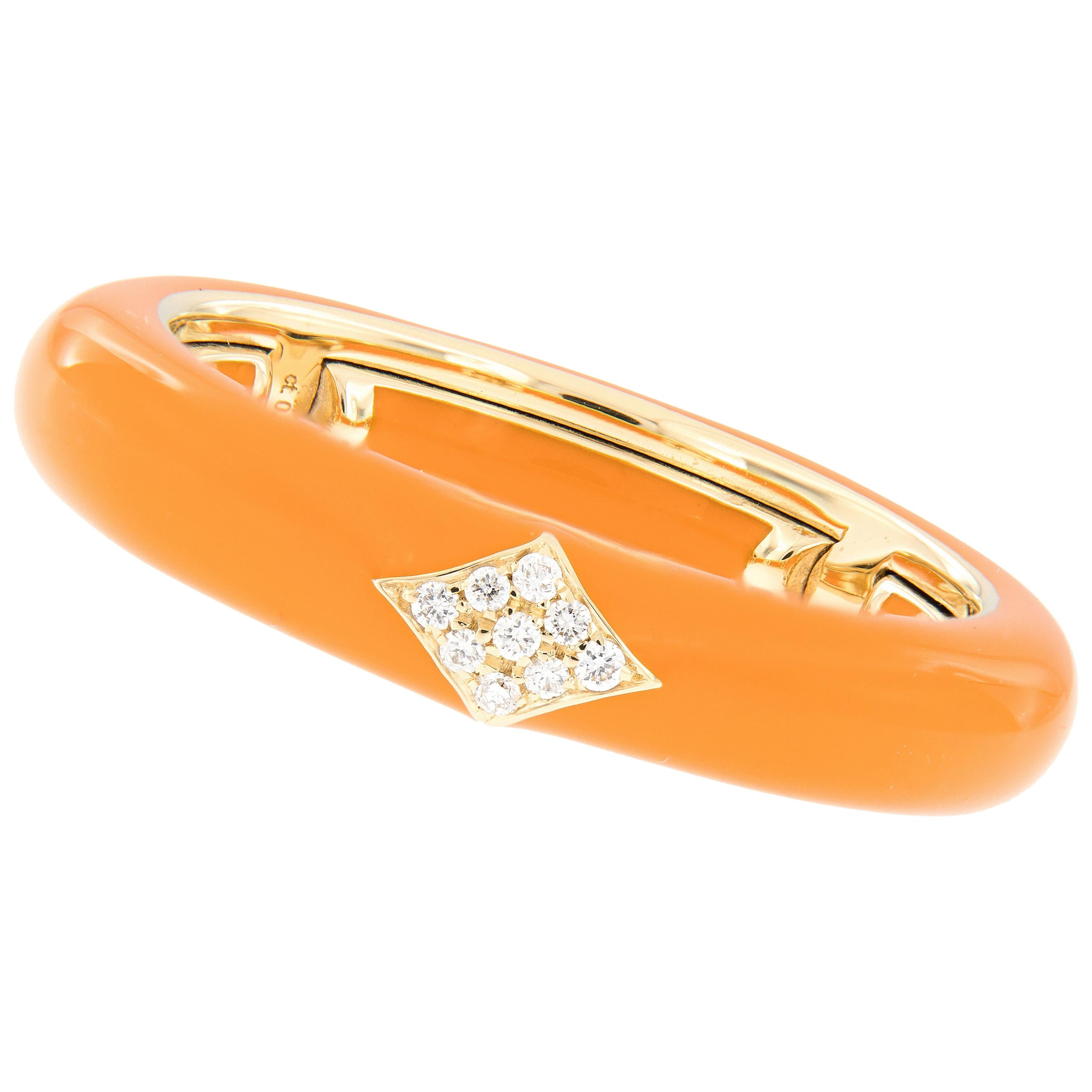 Italian Enamel Diamond 18 Karat Yellow Gold Adjustable Band Ring For Sale