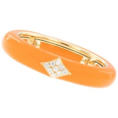 Bague à anneau réglable en or jaune 18 carats avec émail et diamants, Italie