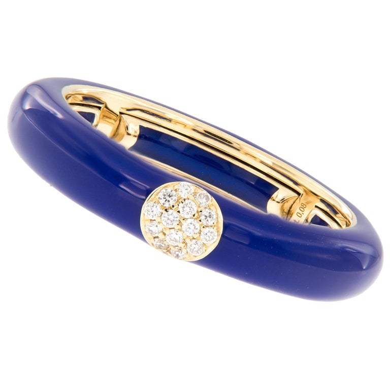 Italian Enamel Diamond 18 Karat Yellow Gold Adjustable Band Ring For