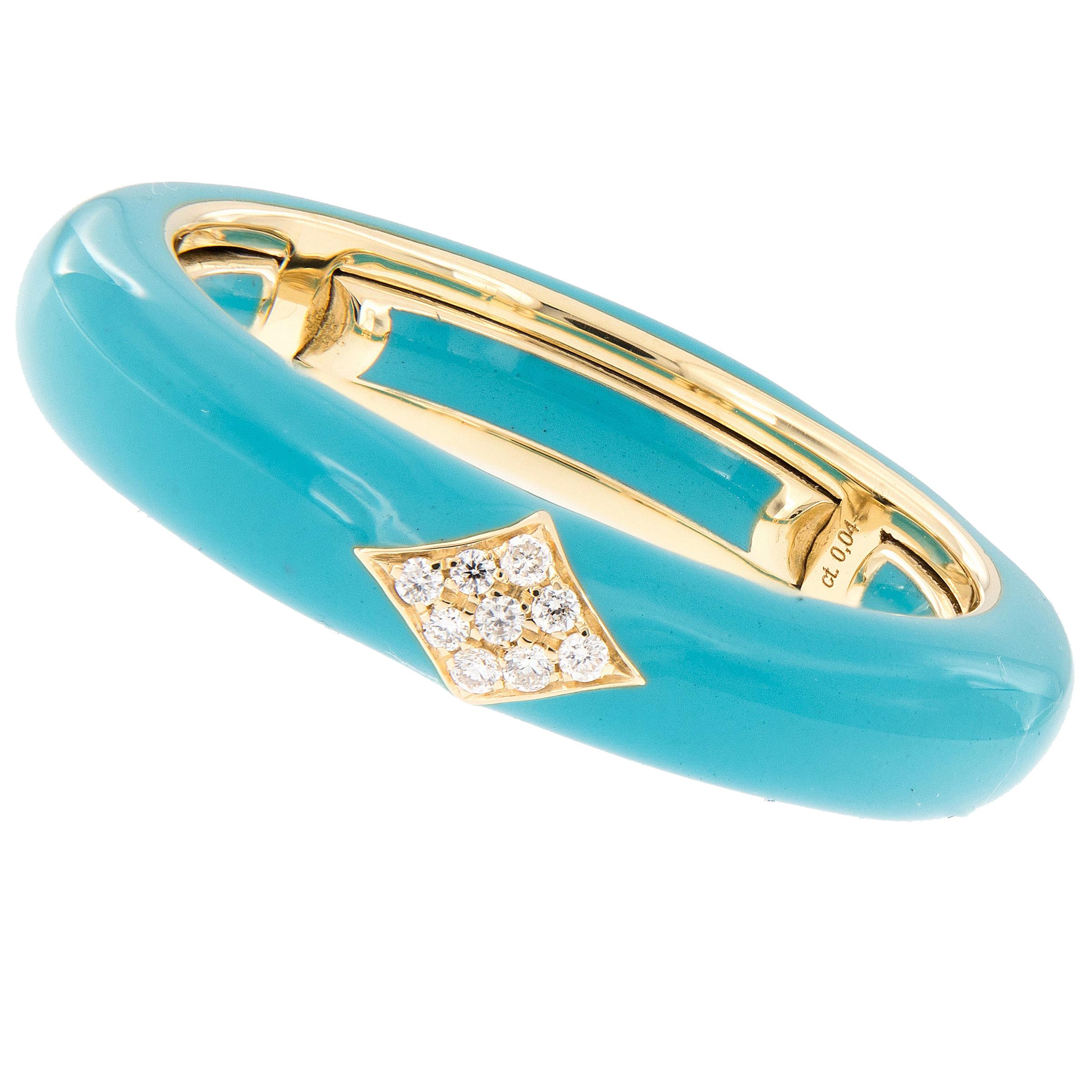 Italian Enamel Diamond 18 Karat Yellow Gold Adjustable Band Ring