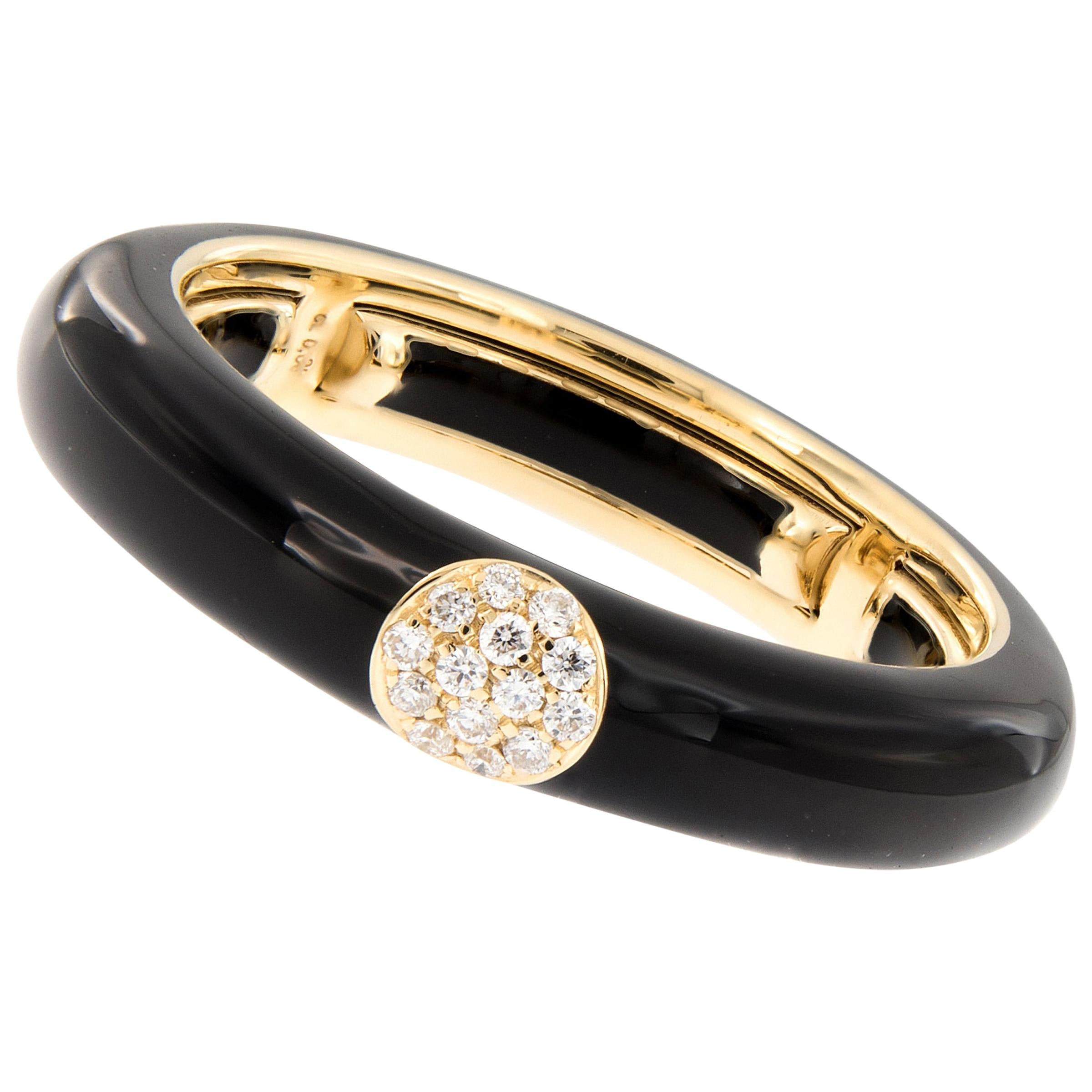 Italian Enamel Diamond 18 Karat Yellow Gold Adjustable Band Ring For Sale