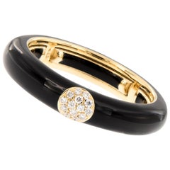Italian Enamel Diamond 18 Karat Yellow Gold Adjustable Band Ring