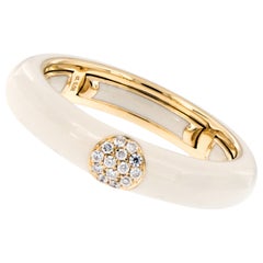 Italian Enamel Diamond 18 Karat Yellow Gold Adjustable Band Ring