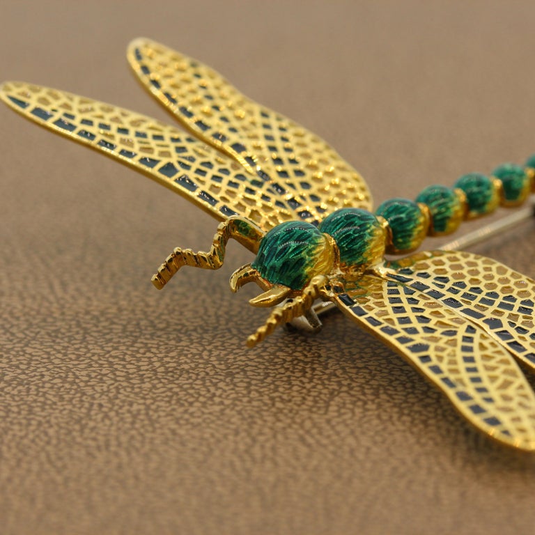 Italian Enamel Gold Dragonfly Brooch at 1stDibs dragonfly brooches