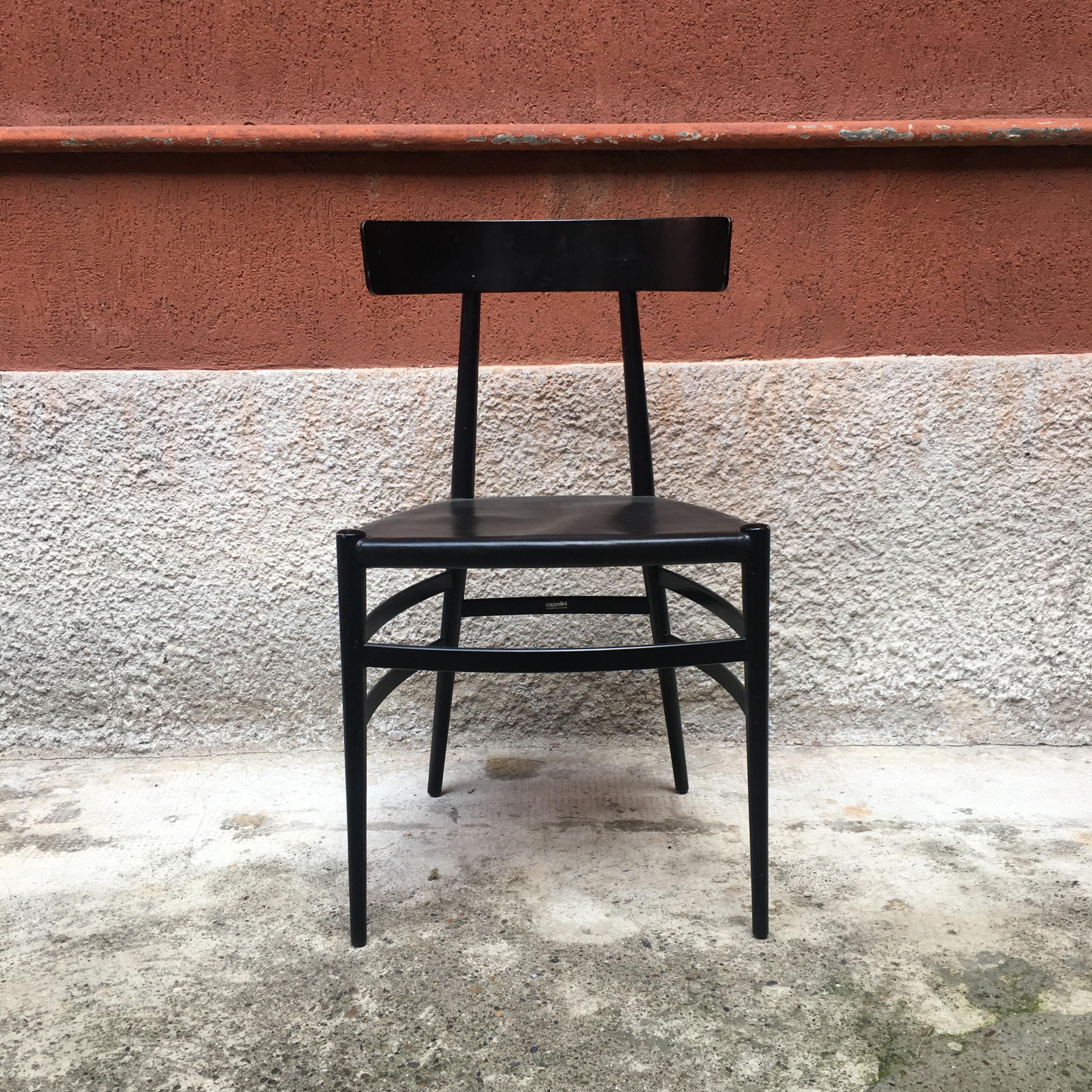 Wood Italian Enameled Black Chair by Cappellini, 1980s