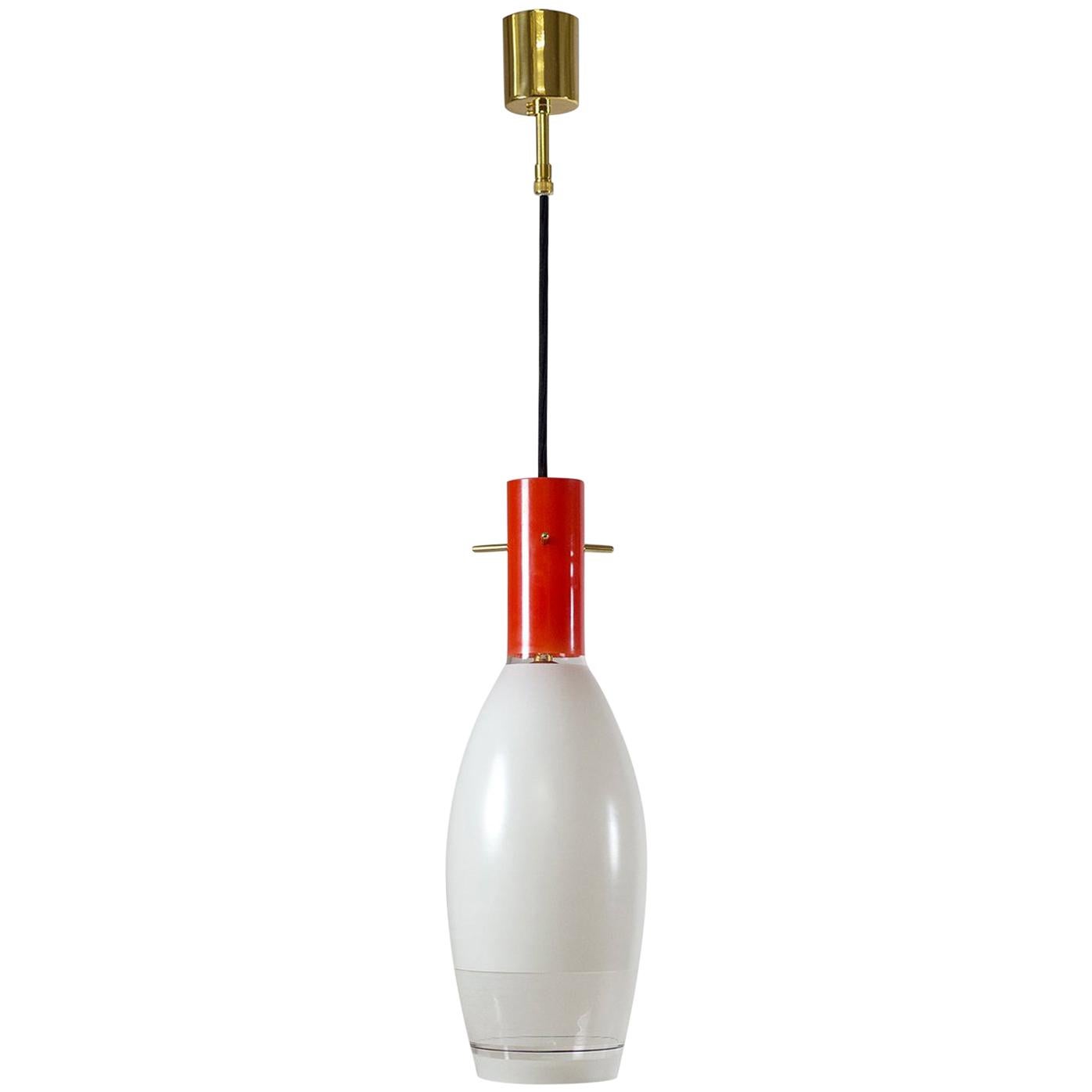 Lampe à suspension italienne en verre émaillé, vers 1960