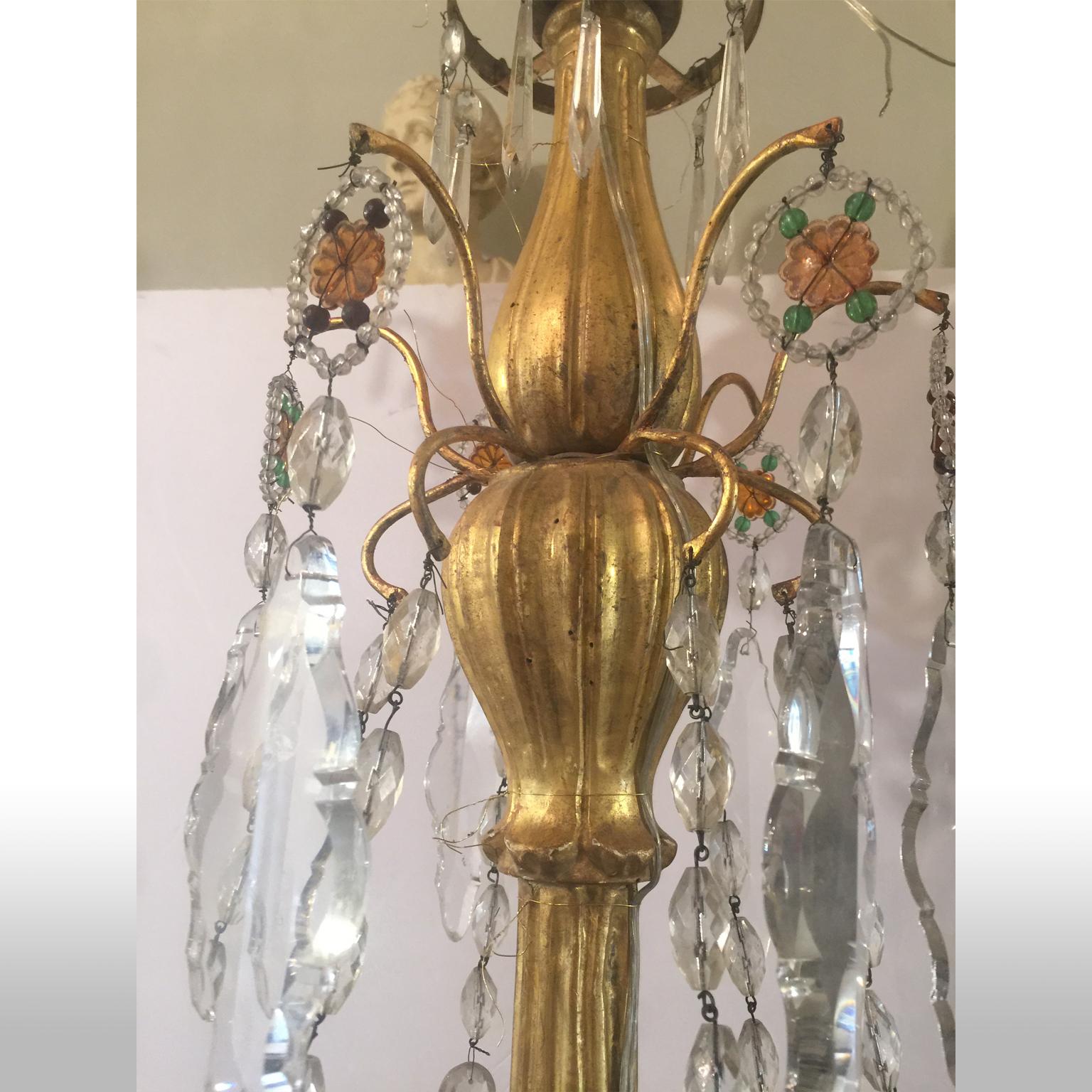 Italian End 18th Century Crystal Chandelier Gilded Wood and Crystal 12 Lights 5