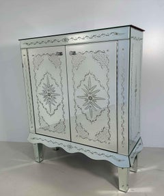 Italian Engraved Murano Glass Mirror Cabinet, Art Deco Style
