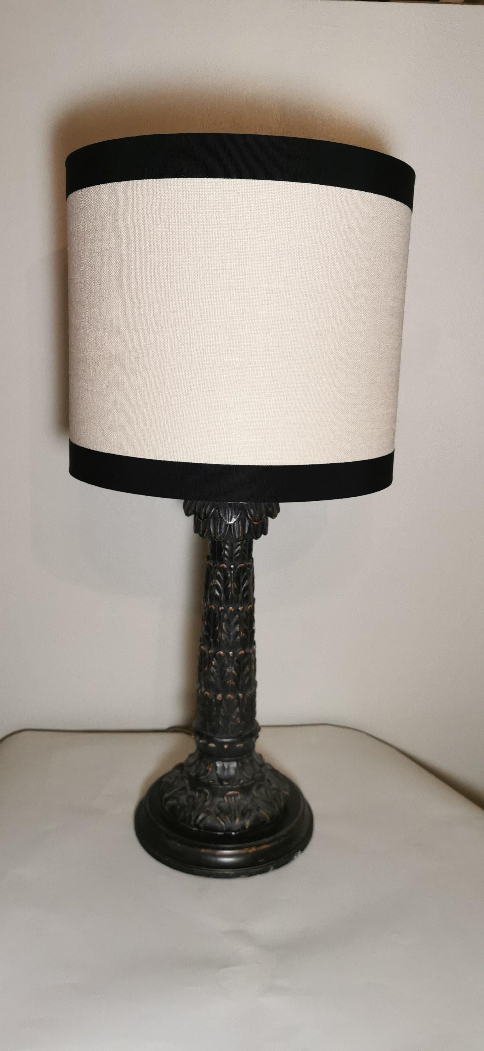 Italian Engraved Wood Palm Lamp In Distressed Condition For Sale In Scandicci, Florence