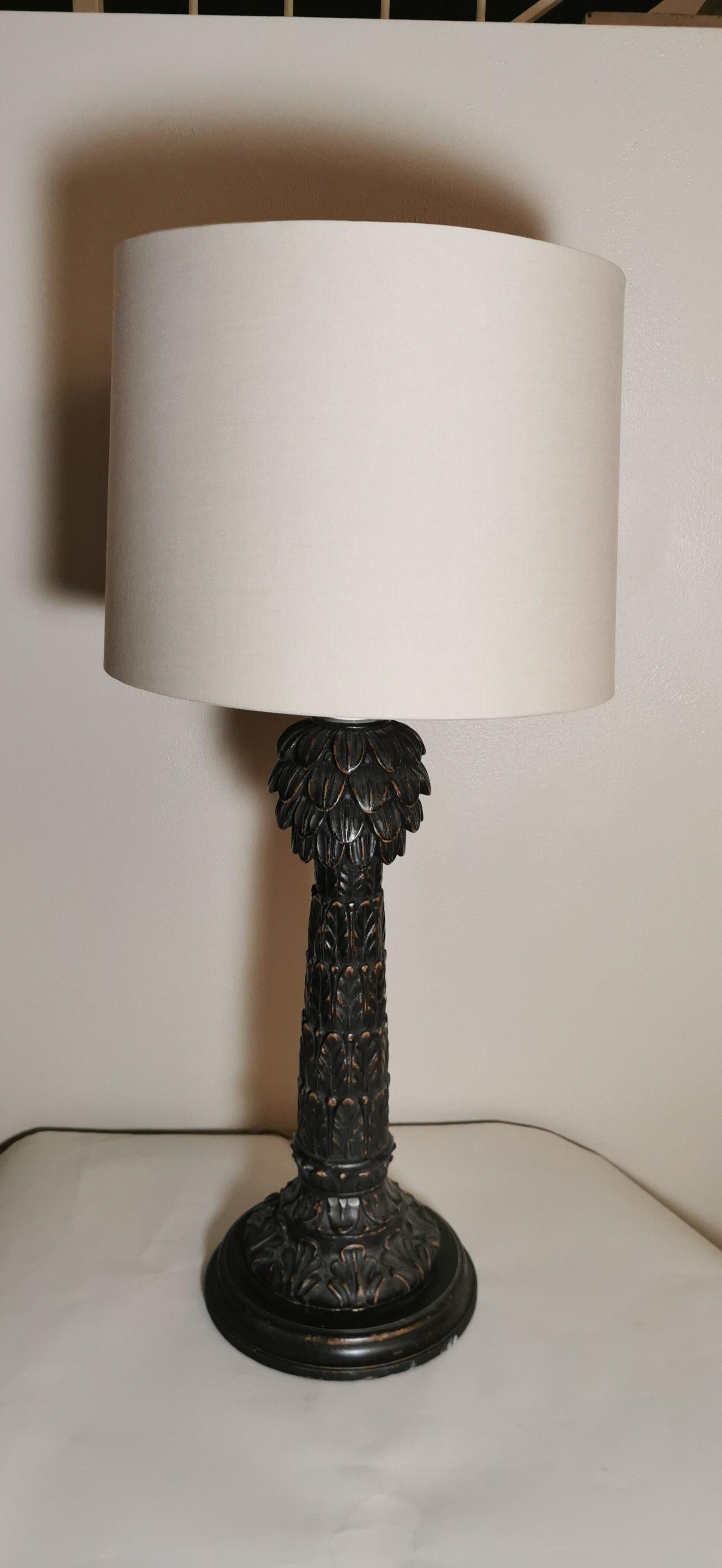 Contemporary Italian Engraved Wood Palm Lamp For Sale