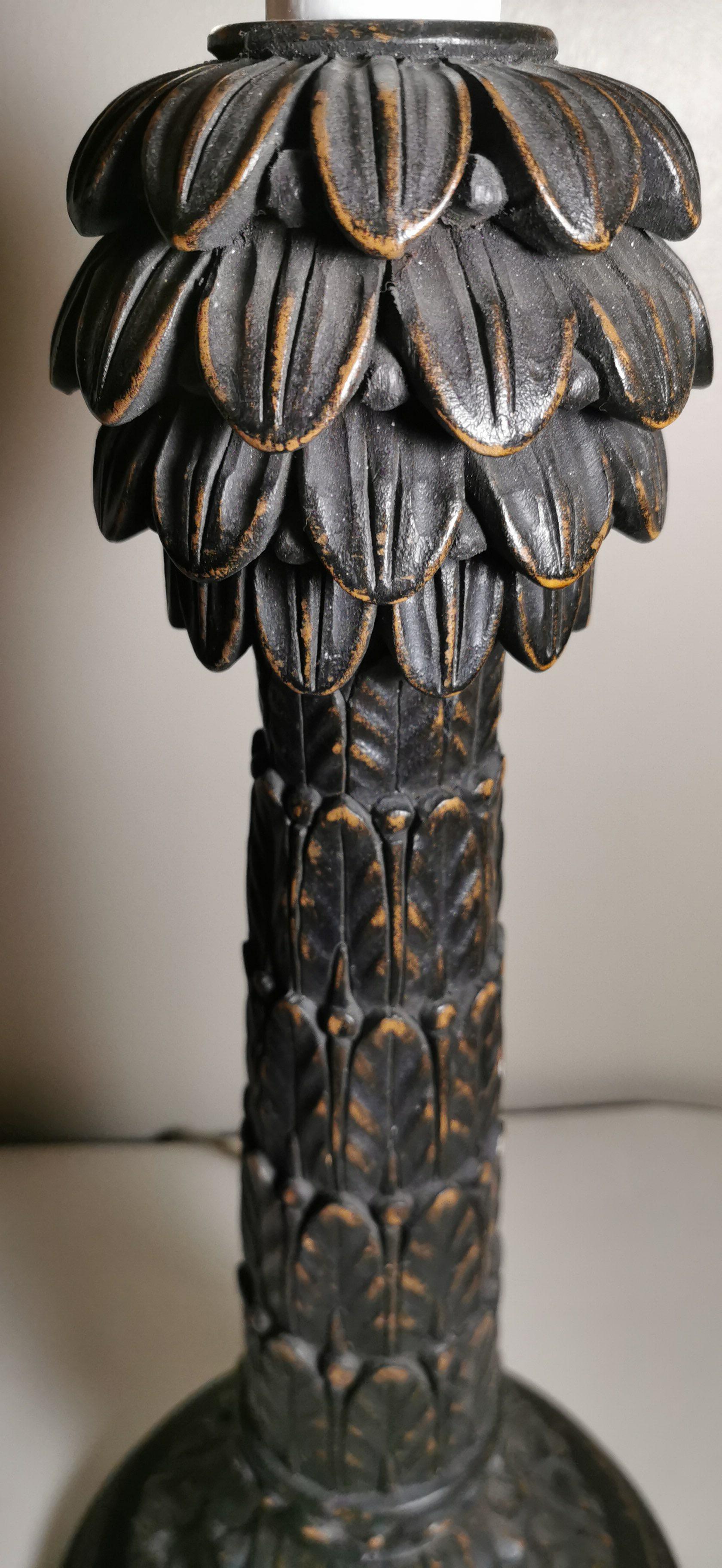 Italian Engraved Wood Palm Lamp For Sale 1