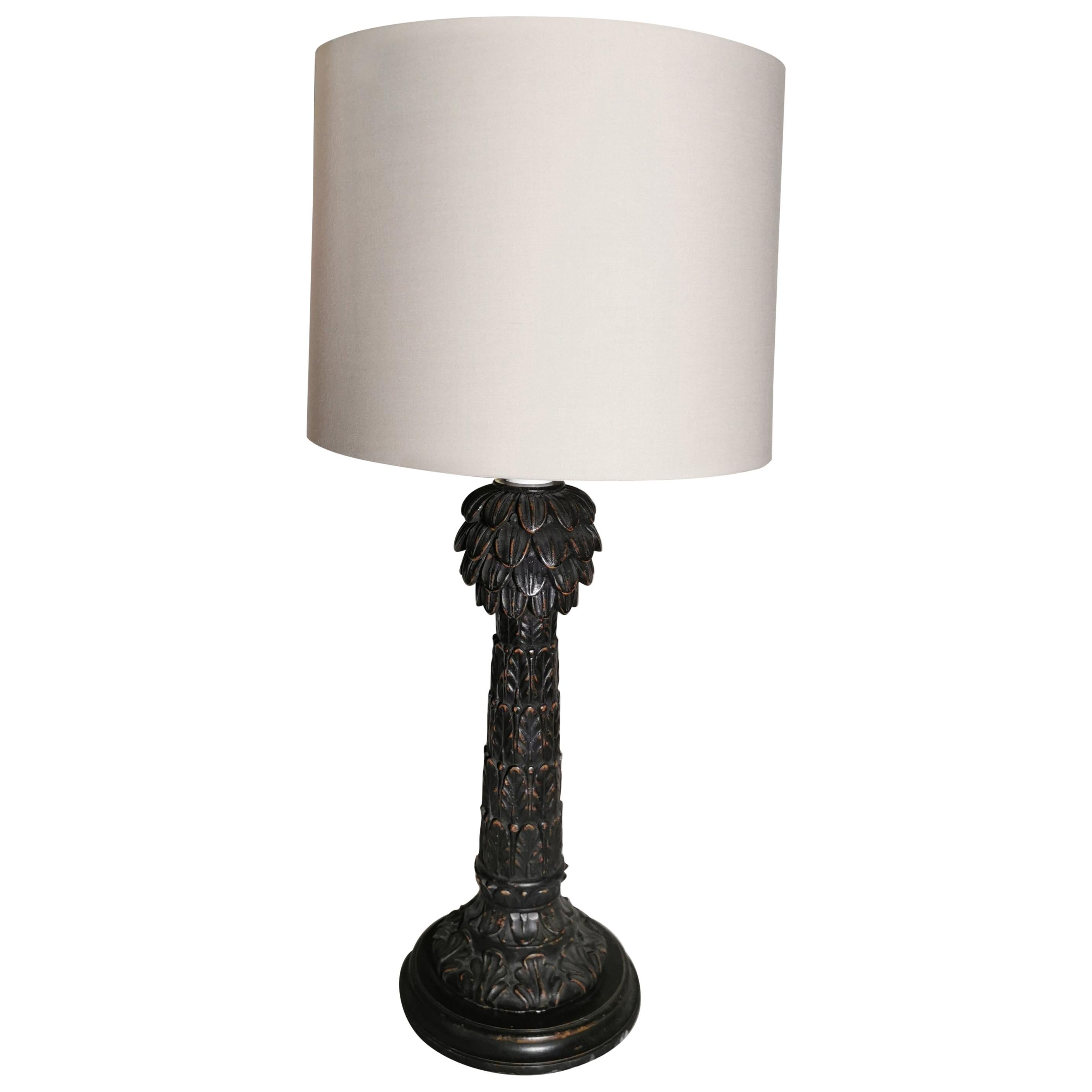 Italian Engraved Wood Palm Lamp For Sale