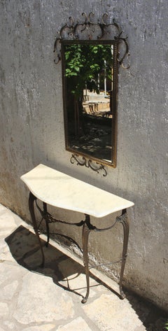 Italian Entry Console Marble Table and  Brass Wall Mirror