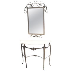 Italian Entry Console Marble Table and  Brass Wall Mirror